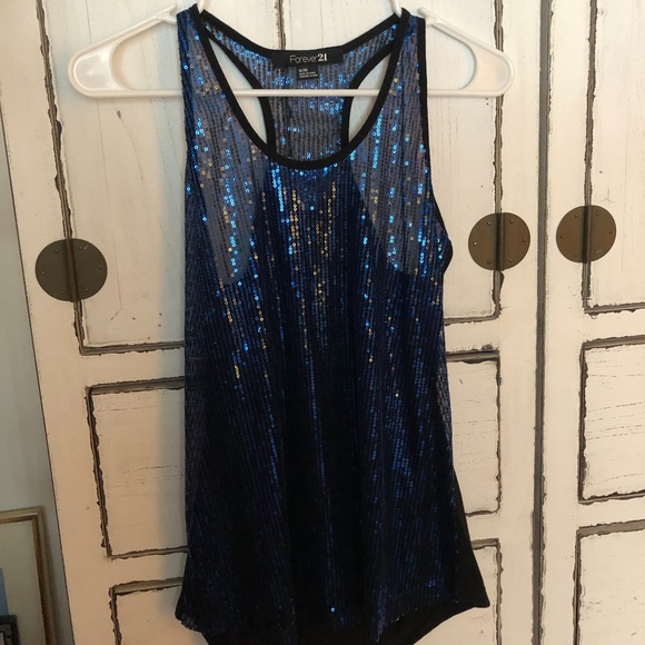Sequins Blue Sparkling Shimmering Top NWOT sz M - Picture 1 of 5